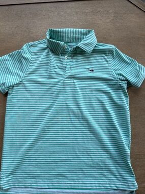 Vineyard Vines Aqua and White Striped Polo